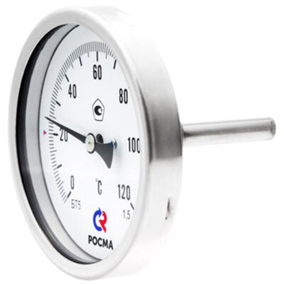 Термометр РОСМА БТ-51.220-200 Зав.№ Дкорп=100мм 10 МПа кл. 1,5 G1/2" Tраб = 0...+120°C биметаллический коррозионностойкий осевой УТ-00051286