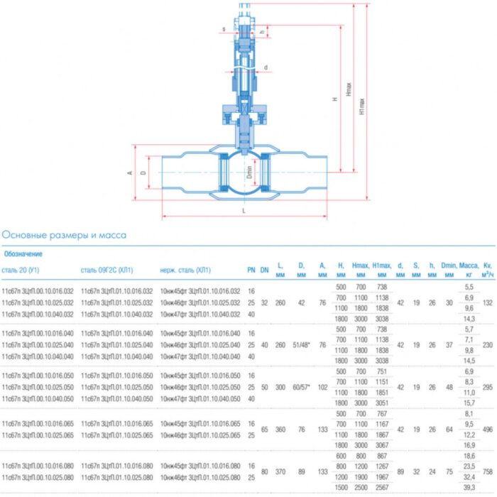 Кран шаровой телескопический Маршал 11с67п 3ЦтП.00.10 DN 32 PN 40 полнопроходной под приварку