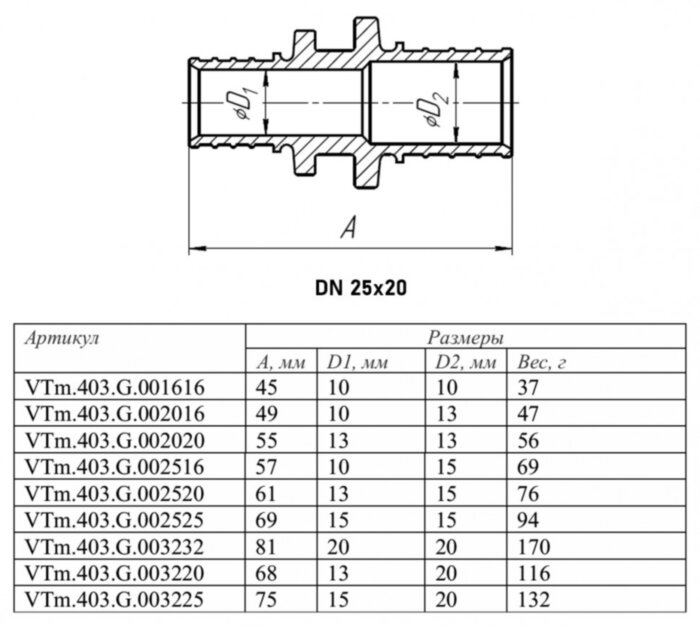 Переходник VALTEC VTm.403.G DN 25x20 PN 16 латунный