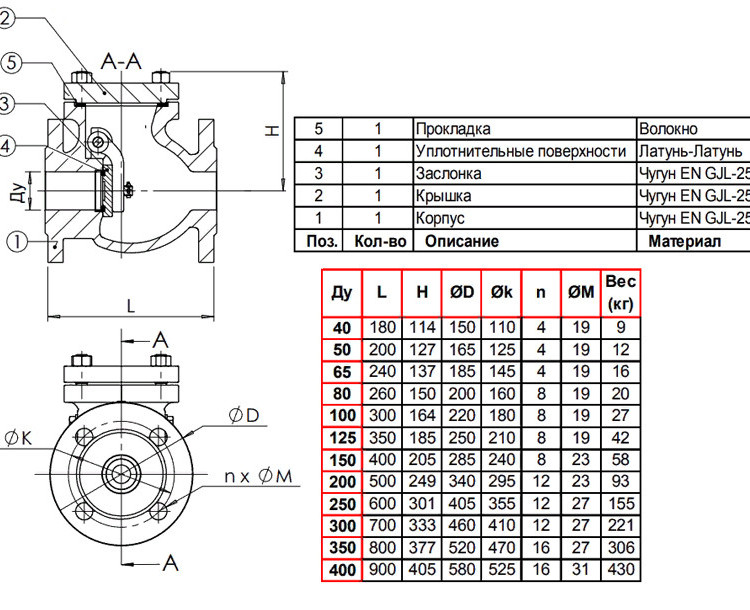 Клапан Tecofi CB3240 DN 125 обратный створчатый фланцевый PN 10 2