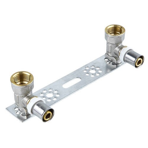 Планка монтажная латунная Aquasfera 8020 DN 16.4х1/2" PN 16 резьба - 16.4х1/2", покрытие - никель, для душевого смесителя с двумя угольниками, резьбовой ВР-ВР, 8020-01