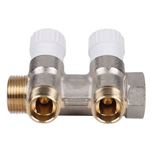 Коллектор распределительный STOUT SMB 6851 2 отвода ВР-НР 3/4"х1/2" DN 20 PN 10 с запорными клапанами