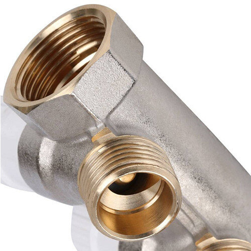 Коллектор распределительный STOUT SMB 6851 2 отвода ВР-НР 3/4"х1/2" DN 20 PN 10 с запорными клапанами