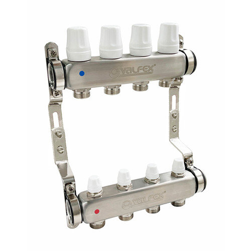 Коллекторная группа VALFEX VF.582.0610 10-ти контурный ВР-НР 1"x3/4" DN 25 PN 10 с регулирующими и балансировочными клапанами