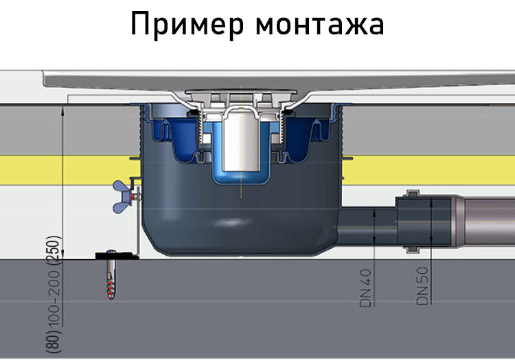 Сифон HL570 DN40/50 для плоского душевого поддона со сливным отверстием d=90мм 3