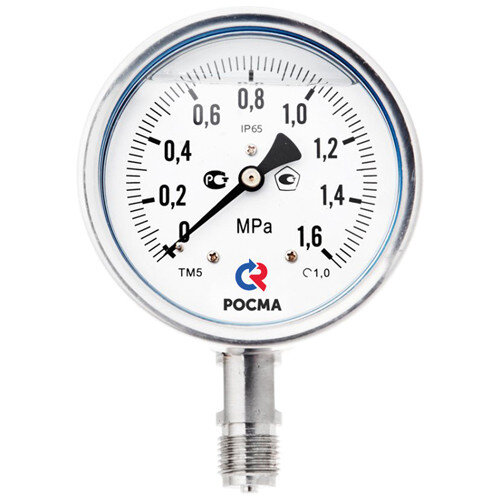 Манометр РОСМА ТМ-521Р.00 (0...0,06 МПа) Дкорп=100мм кл. 1,0 G1/2" коррозионностойкий виброустойчивый радиальный 00000013676