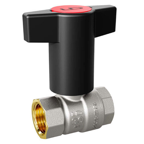 Кран шаровой латунный LD Pride 47.15.В-В.ТР Ду 15 Ру 40 резьба (ВР-ВР) 1/2", никелированный с красной пластиковой рукояткой, неполнопроходный