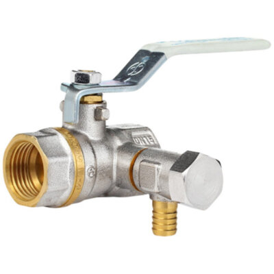 Кран шаровой латунный со спускником Aquasfera Standard 1112 DN 15 PN 40 резьба - 1/2'', покрытие - никель, полнопроходной резьбовой ВР-ВР, ручка-рычаг белая 1112-01