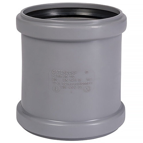 Муфта двойная PP-H Ostendorf HT HTMM DN 75 двухраструбная, цвет серый