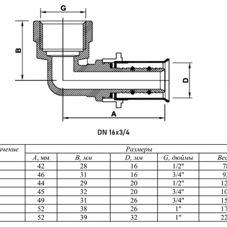 Угольник 90 градусов VALTEC VTm.252 ВР 3/4" DN 16x20 PN 10 латунный никелированный 2