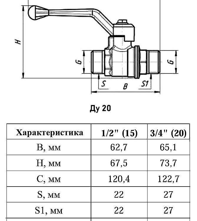 Кран шаровый VALFEX STANDART VF.220 НР 3/4" Ду 20 Ру 16 никелированный латунный 2