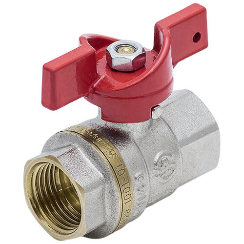 Кран шаровой латунный Aquasfera EURO 1002 DN 15 PN 40 резьба - 1/2'', покрытие - никель, полнопроходной резьбовой ВР-ВР, ручка-бабочка красная 1002-01