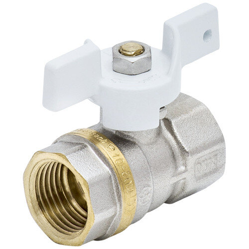 Кран шаровой латунный Aquasfera Standard 1102 DN 25 PN 25 резьба - 1'', покрытие - никель, неполнопроходной резьбовой ВР-ВР, ручка-бабочка белая 1102-03