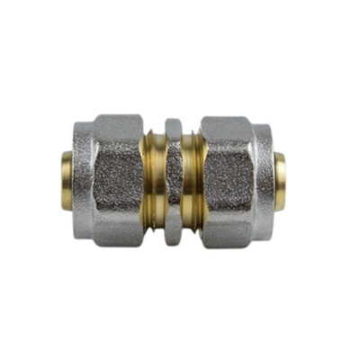 Муфта соединительная латунная Aquasfera 7003 DN 16 PN 16, покрытие - никель, компрессионный, 7003-01