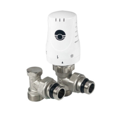 Комплект радиаторных клапанов VALFEX VF.045.NE НР 1/2x3/4" DN 15x20 PN 10 угловой с термоголовкой евроконус