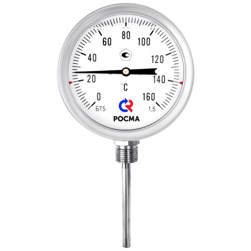 Термометр РОСМА БТ-52.220-64 Дкорп=100мм 10 МПа кл. 1,5 G1/2" Траб = -30…+70°C биметаллический коррозионностойкий готовый к гидрозаполнению, радиальный 00000035908 1