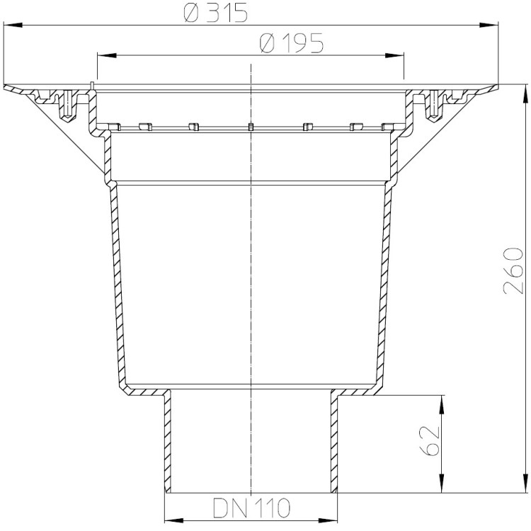 Корпус трапа HL616K/1 DN110 вертикальный выпуск, обжимной фланец 2