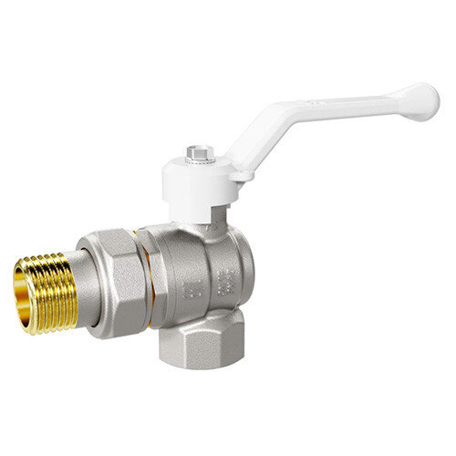 Кран шаровой латунный LD Pride 47.15.В-ГШ.У.Р Ду 15 Ру 40 резьба (ВР-НР) 1/2", никелированный угловой с белым рычагом, неполнопроходный