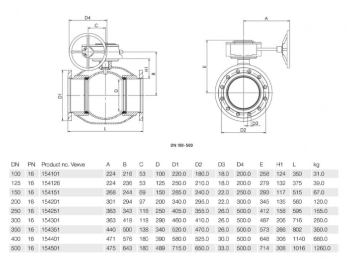 Кран шаровой Vexve 154xx1200 DN 200 стальной полнопроходный под приварку для жидкости, ручка-рычаг