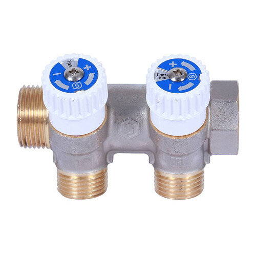 Коллектор распределительный STOUT SMB 6852 2 отвода ВР-НР 3/4"х1/2" DN 20 PN 10 с запорными клапанами плоское уплотнение