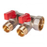 Коллектор распределительный STOUT SMB 6210 2 отвода ВР-НР 3/4"х1/2" DN 20 PN 10 с шаровыми кранами красная рукоятка уплотнительное кольцо 1