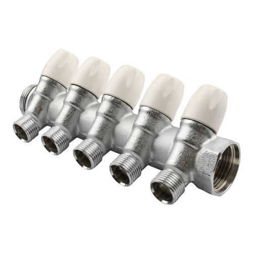 Коллектор распределительный Tiemme Maxima 1860028 5 отводов ВР-НР 1"х1/2" DN 25 PN 10 с регулирующими клапанами модульный