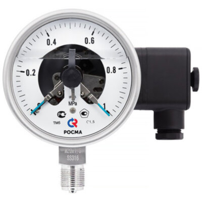 Мановакуумметр РОСМА ТМВ-521Р.05 (-0,1...2,4 МПа) Дкорп=100мм кл. 1,5 G1/2" коррозионностойкий виброустойчивый с ЭКП радиальный УТ-00049377