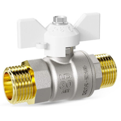 Кран шаровой латунный LD Pride 47.20.Н-Н.Б Ду 20 Ру 40 резьба (НР-НР) 3/4", никелированный с белой бабочкой, неполнопроходный