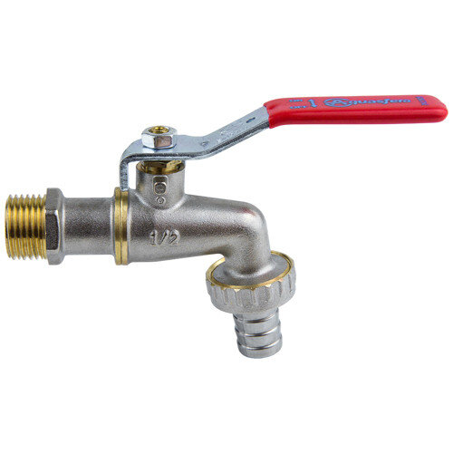 Кран шаровой латунный водоразборный Aquasfera EURO 1019 DN 15 PN 16 резьба - 1/2'', покрытие - никель, неполнопроходной цапковый резьбовой НР-штуцерный, ручка-рычаг красная 1019-01