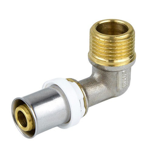 Угольник латунный Aquasfera 8006 DN 25x32.5 PN 16 резьба - 1/2'', покрытие - никель, резьбовой НР/пресс, 8006-07