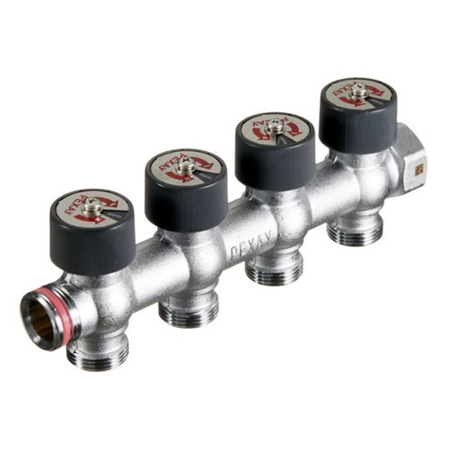 Коллектор распределительный REHAU 4 отвода ВР-НР 3/4" DN 20 PN 10 с регулирующими клапанами 1