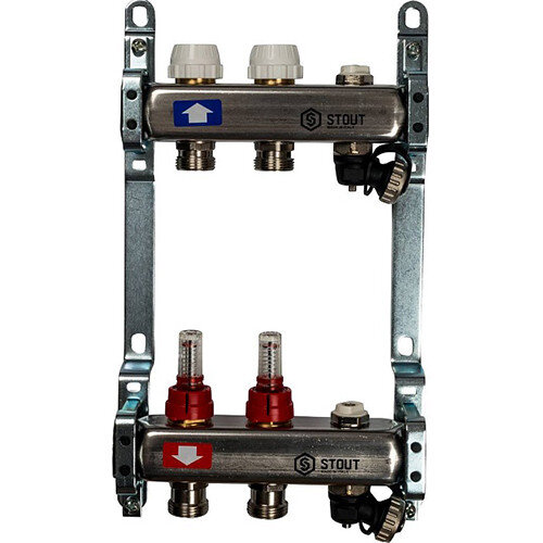 Коллектор STOUT с расходомерами с клапаном вып. воздуха и сливом 2 выхода