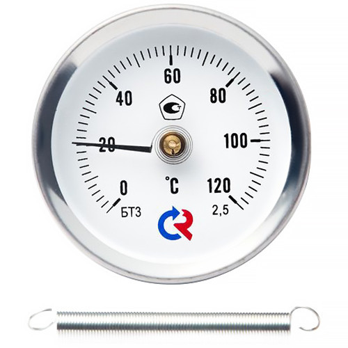 Термометр РОСМА БТ-30.010 Дкорп=63мм кл. 2,5 Траб = 0…+100°C биметаллический специальный накладной с пружиной 00000002383 1