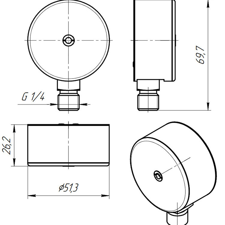 Манометр-индикатор VALTEC VT.TM50.DF.02 1/4'' (0…4 бар) Дкорп=50мм пружинный радиальный, нижнее подключение 2