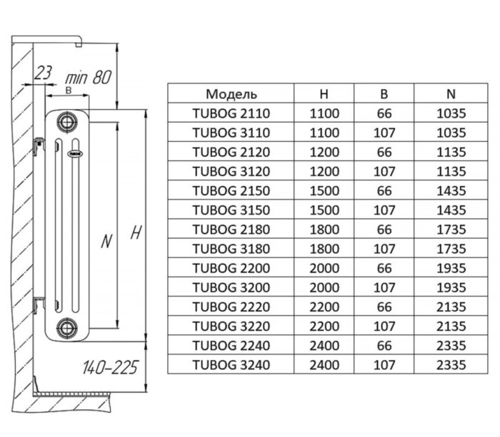 Радиатор стальной трубчатый RIFAR TUBOG VENTIL 3180 15 секций нижнее подключение Титан