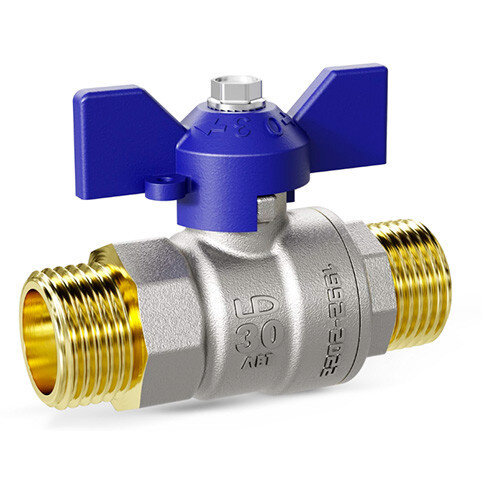 Кран шаровой латунный LD Pride 47.20.Н-Н.Б Ду 20 Ру 40 резьба (НР-НР) 3/4", никелированный с синей бабочкой, неполнопроходный