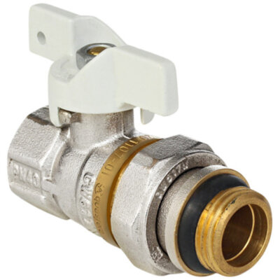 Кран шаровой латунный Aquasfera Standard 1127 DN 20 PN 40 резьба - 3/4'', покрытие - никель, полнопроходной резьбовой ВР-НР с американкой и уплотнительным кольцом, ручка-бабочка белая 1127-02
