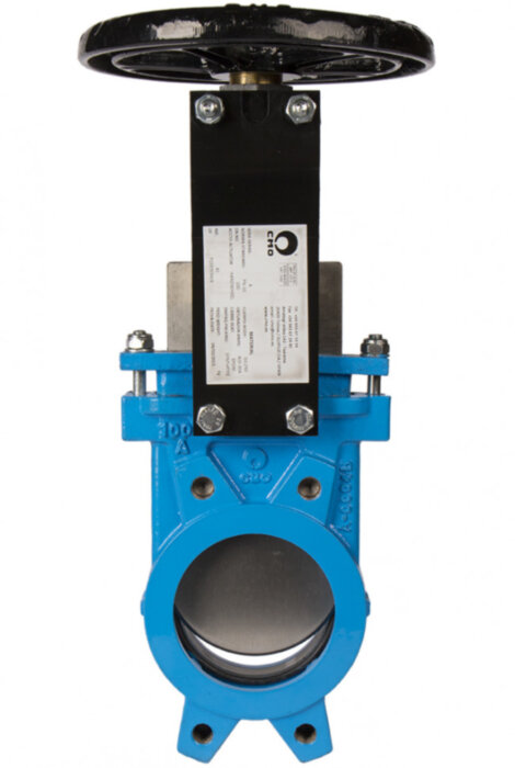 Задвижка шиберная СМО A-01-HW(N)-E Ду 150 Ру 10 односторонняя чугунная межфланцевая с невыдвижным шпинделем со штурвалом