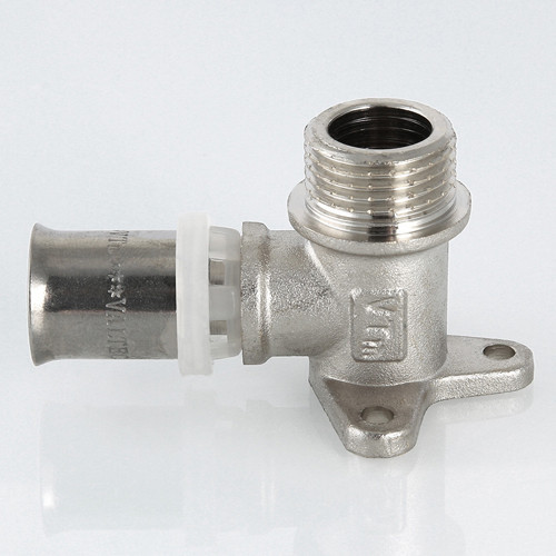 Угольник 90 градусов VALTEC VTm.255 НР 1/2" DN 16x15 PN 10 с креплением латунный никелированный 3