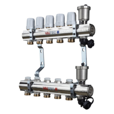 Коллекторная группа VALTEC VTc.594.EMNX.0609 9-ти контурный ВР-НР 1"x3/4" DN 25 PN 10 с регулирующими и балансировочными клапанами