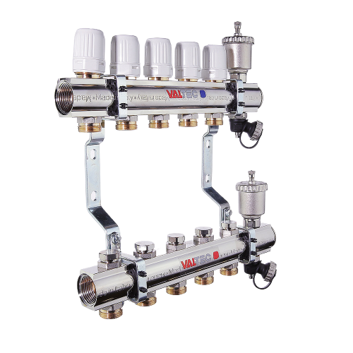 Коллекторная группа VALTEC VTc.594.EMNX.0609 9-ти контурный ВР-НР 1"x3/4" DN 25 PN 10 с регулирующими и балансировочными клапанами