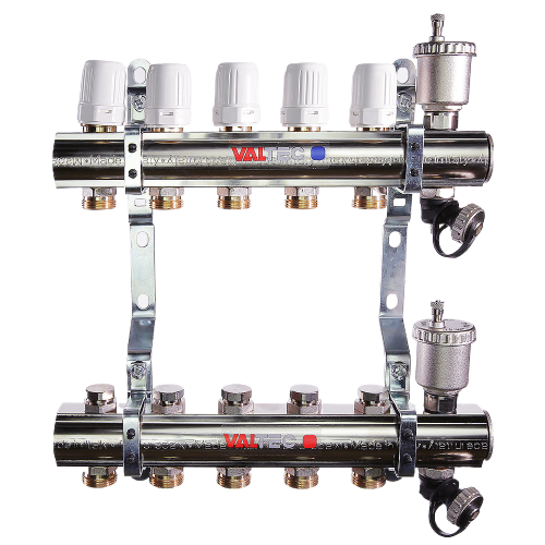 Коллекторная группа VALTEC VTc.594.EMNX.0609 9-ти контурный ВР-НР 1"x3/4" DN 25 PN 10 с регулирующими и балансировочными клапанами