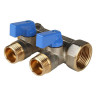 Коллектор распределительный STOUT SMB 6201 2 отвода ВР-НР 3/4"х1/2" DN 20 PN 10 с шаровыми кранами синяя рукоятка 1