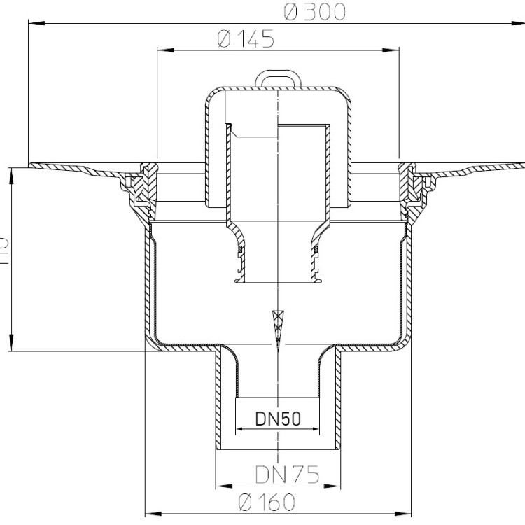Корпус трапа HL317KN DN50/75/160 вертикальный выпуск, вкладка из нержавеющей стали 2