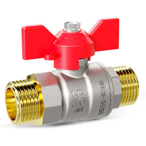 Кран шаровой латунный LD Pride 47.20.Н-Н.Б Ду 20 Ру 40 резьба (НР-НР) 3/4", никелированный с красной бабочкой, неполнопроходный