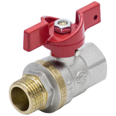 Кран шаровой латунный Aquasfera EURO 1004 DN 20 PN 40 резьба - 3/4'', покрытие - никель, полнопроходной резьбовой ВР-НР, ручка-бабочка красная 1004-02