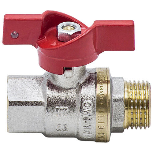 Кран шаровой латунный Aquasfera EURO 1004 DN 20 PN 40 резьба - 3/4'', покрытие - никель, полнопроходной резьбовой ВР-НР, ручка-бабочка красная 1004-02