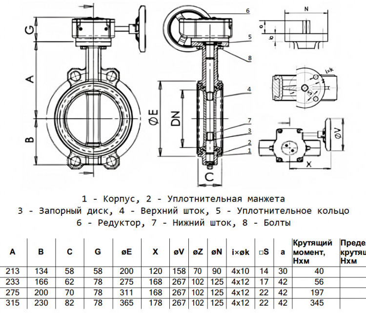 Затвор дисковый нержавеющий Benarmo 2040R DN 200 PN 16 поворотный межфланцевый с редуктором 5