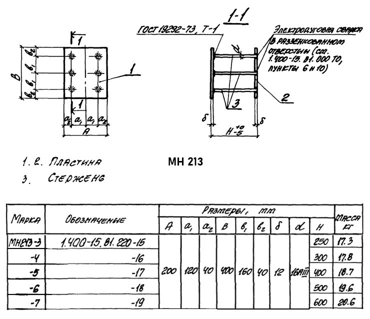 Закладная деталь МН 213-4 для железобетонных конструкций 1.400-15.В1.220-16 2
