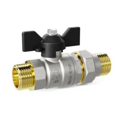 Кран шаровой латунный LD Pride 47.20.Н-ГШ.Б Ду 20 Ру 40 резьба (НР-НР) 3/4", никелированный с черной бабочкой, неполнопроходный